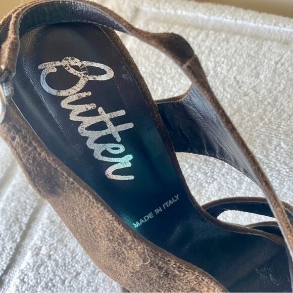 Butter Handmade in Italy Brown Suede Leather Peep Toe Sling Back Heels Sz 6.5 - Picture 5 of 7